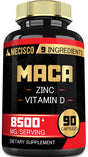 Maca Capsules - 9In1 Equivalent 8500Mg Blended with Zn, Vitamind, Ashwagandha, Ginseng, Saw Palmetto, Tongkat Ali & More - Muscle Growth, Endurance & Energy Support - 90 Count - 3 Month Supply