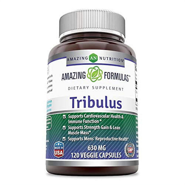 Amazing Formulas Natural Tribulus Terrestris Extract 630Mg per Serving 120 Veggie Capsules | 45% Steroidal Saponins | Non-Gmo | Gluten Free | Made in USA | Ideal for Vegetarians