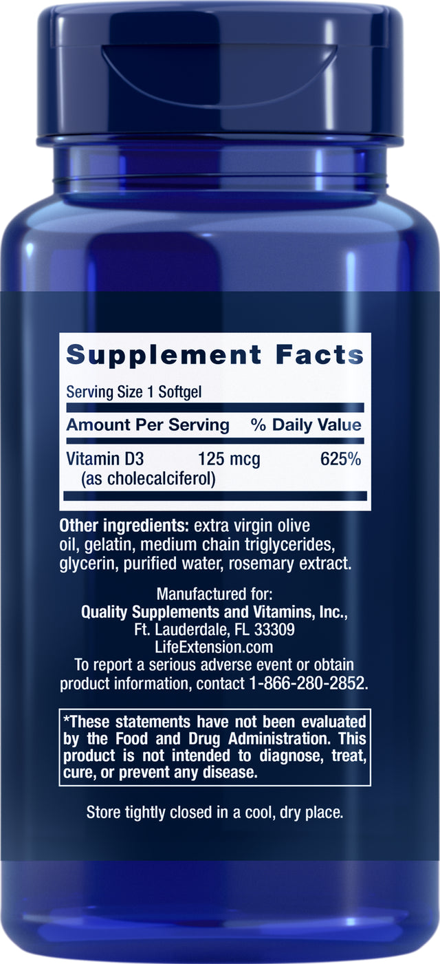 Life Extension Vitamin D3 125 Mg (5000 IU), 120 Softgels