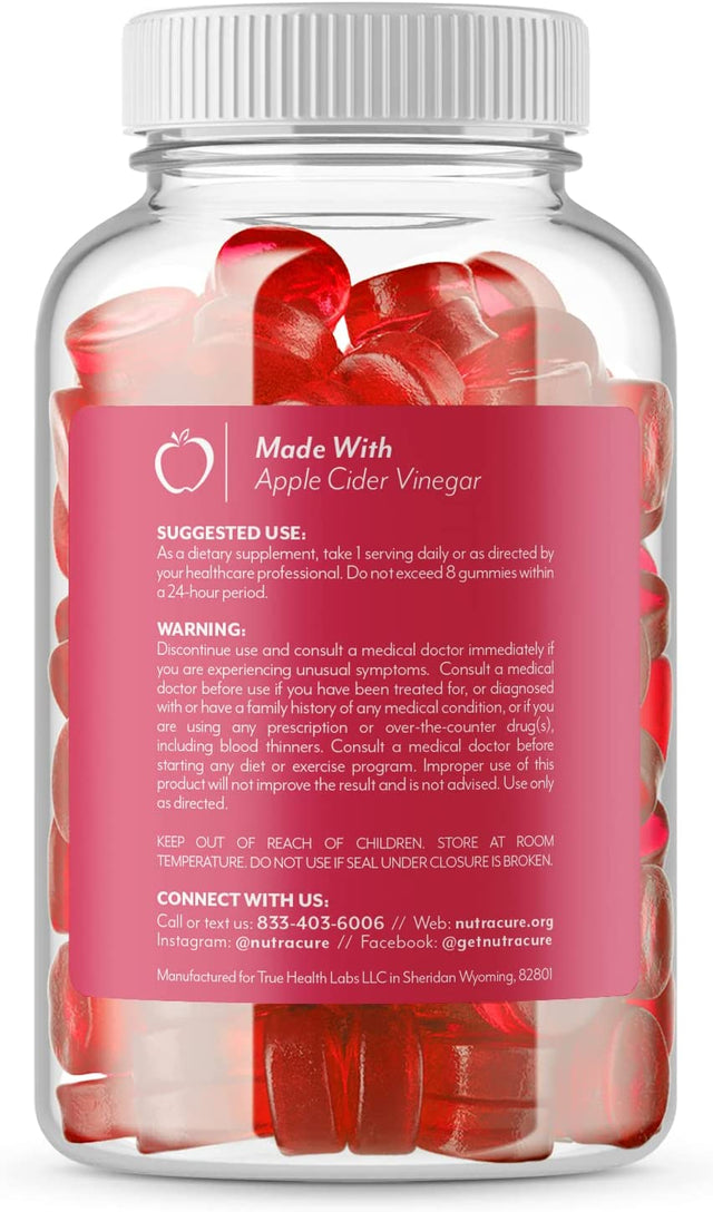 (2-Pack) Nutracure Apple Cider Vinegar Gummies for Weight Loss, Detox, & Cleanse - Non-Gmo ACV Gummies with the Mother