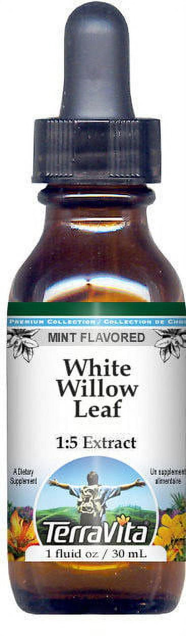 Terravita White Willow Leaf Glycerite Liquid Extract (1:5) - Mint Flavored, (Mint, 1 Oz, 1-Pack, Zin: 523235)