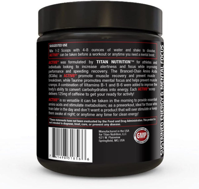 Titan Nutrition Activ8- Bcaa'S with Caffeine and Electrolytes for Sustained Energy and Mental Focus (Grape Soda)