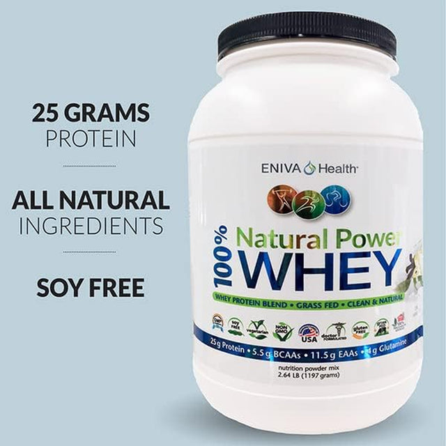 Eniva Natural Power 100% Whey Protein, 2.64 Lb Organic Bundle with L-Glutamine Powder 101 Servings Non GMO USA Made