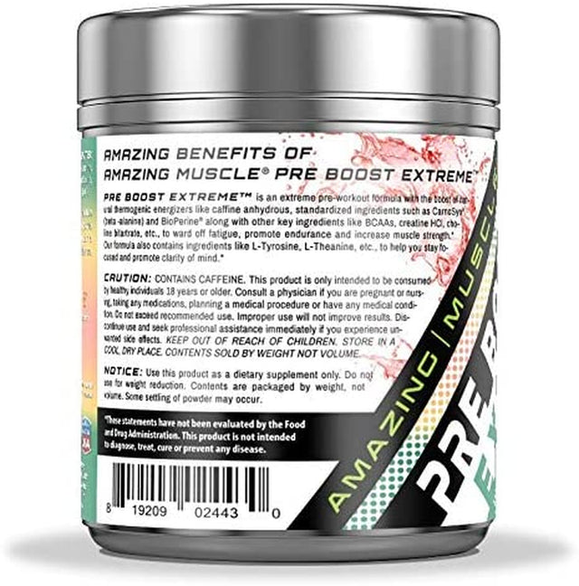 Amazing Muscle Pre Boost Extreme - Pre-Workout Formula with Caffeine, Bioperine, Bcaas & More - Supports Increased Workout Intensity - Enhances Muscle Endurance -20 Full Servings (Watermelon)