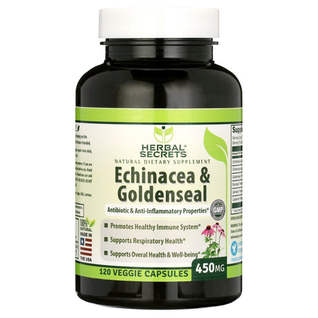 Herbal Secrets Echinacea & Goldenseal Root 450 Mg 120 Capsules (Non-Gmo) -Supports Immune and Respiratory Response* Supports Mucous Membranes, Immune Functions during Times of Seasonal*