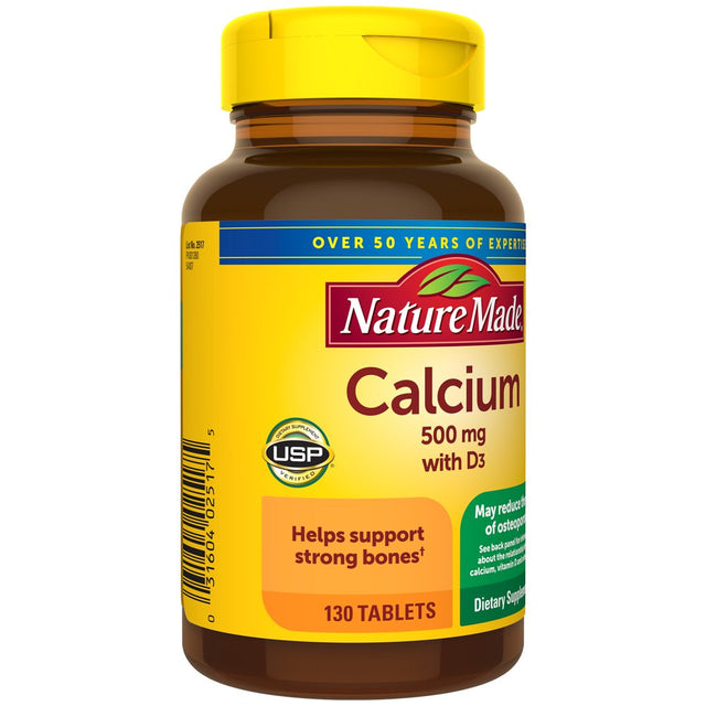 Nature Made Calcium 500 Mg with Vitamin D3 Tablets, Dietary Supplement, 130 Count