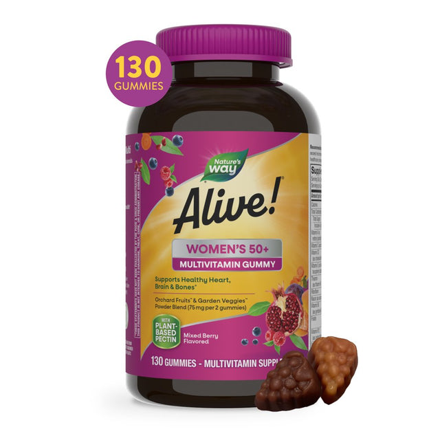 Nature'S Way Alive! Women'S 50+ Daily Gummy Multivitamin, B-Vitamins, Mixed Berry Flavored, 130 Ct