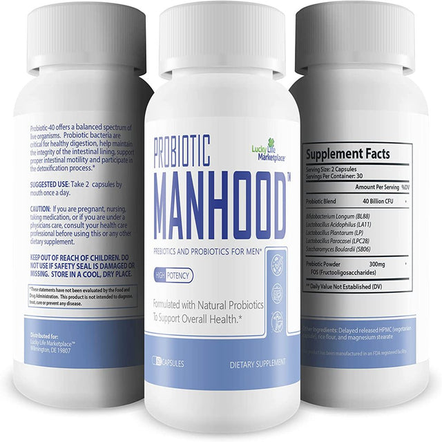 Probiotic Manhood - Premium Male Formula - Male Prebiotics and Probiotics for Men - Premium Formula to Support Male Health - Gut Health - Mood - Digestive & Immune Health