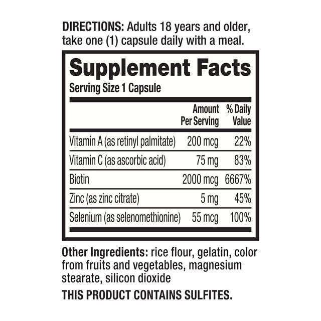 Schiff Biotin + Vitamin C Capsules (30 Count), Gluten-Free & Non-Gmo Supplement That Supports Hair, Skin & Nails and Natural Collagen Production٭