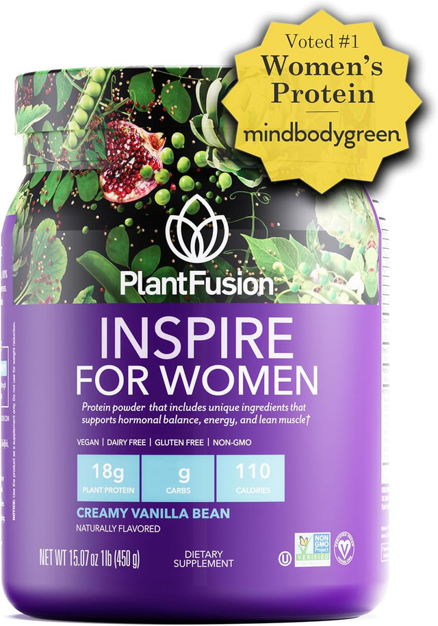 Plantfusion Inspire Plant Protein Powder for Women - Low Carb Protein Powder for Lean Muscle Support - Keto, Gluten Free, Soy Free, Non-Dairy, No Sugar, Non-Gmo - Creamy Vanilla Bean 1 Lb