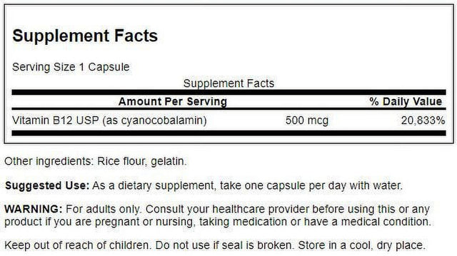 Swanson Vitamin B12 500 Mcg Capsule 250Ct