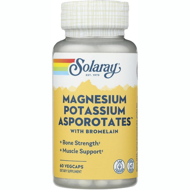 Solaray Magnesium & Potassium Asporotates W/ Bromelain, Healthy Electrolyte, Bone & Muscle Support, 30 Serv, 60 Vegcaps