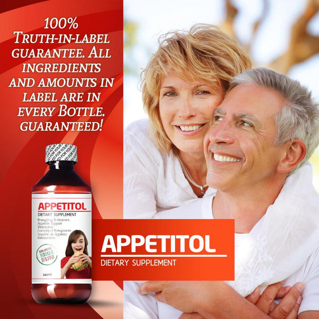 Appetitol Appetite-Weight Gain. Natural Appetite and Weight Gain Stimulant for Underweight Children Fortified with Vitamins B1,B2,B3,B5,B6,B12,Folic Acid, Iron, Zinc, Flax Seed Oil. ( 8 Fl Oz)