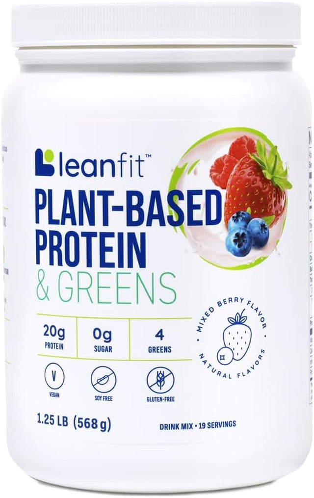 Leanfit Plant-Based Protein & Greens, Natural Berry, 20G Protein, 19 Servings, 1.25 Pound Tub