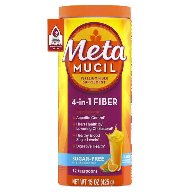 Metamucil Fiber Supplement, Psyllium Husk Fiber Powder for Digestive Health, Sugar-Free, 72 Servings