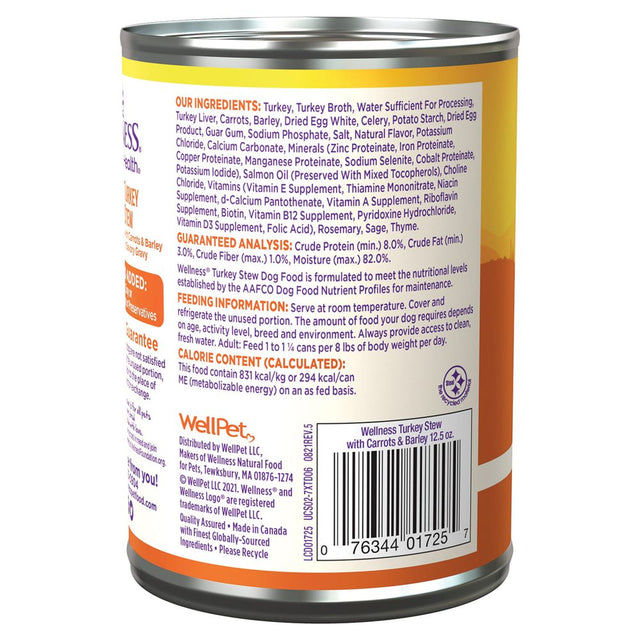 Wellness Thick & Chunky Natural Canned Dog Food, Turkey Stew, 12.5-Ounce Can (Pack of 12)