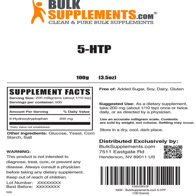 Bulksupplements.Com 5-HTP Powder, 200Mg - 5-Hydroxytryptophan - Mood Support (25G - 125 Servings)