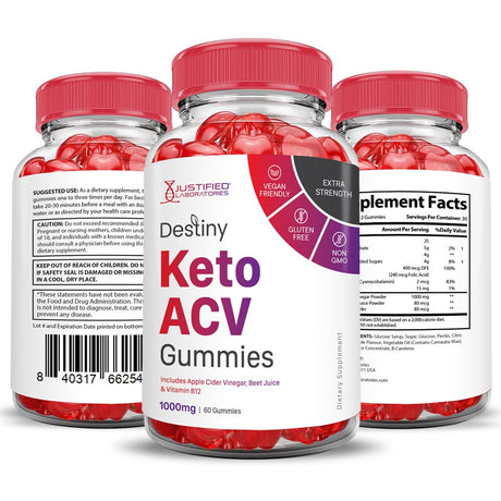 (3 Pack) Destiny Keto ACV Gummies 1000MG Dietary Supplement 180 Gummys