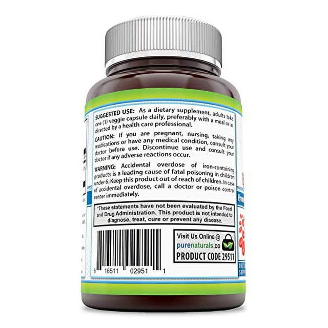 Pure Naturals Iron Bisglycinate 25 Mg 180 Veggie Capsules (Non-Gmo)- Supports Healthy Muscle Function* Promotes Red Blood Cell Production* Supports Oxygen Supply to Tissue & Organs*