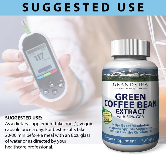 Green Coffee Bean W/Gca - Helps Suppress Appetite Boosts Metabolism Promotes Weight Loss Helps Control Blood Sugar Levels Heart Healthy