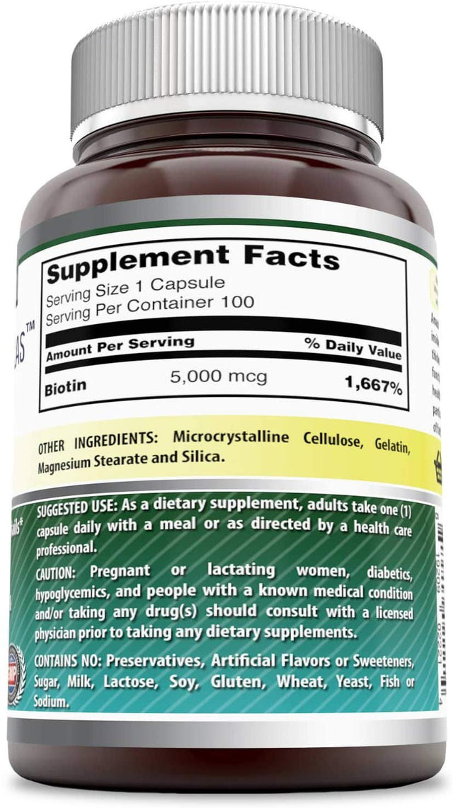 Amazing Formulas Boitin - 5000 MCG, 100 Capsules (Non-Gmo,Gluten Free) - Supports Healthy Hair, Skin & Nails - Promotes Cell Rejuvenation - Supports Healthy Metabolism & Digestive Health