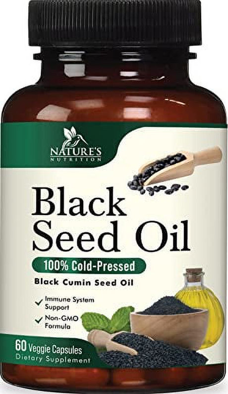 Black Seed Oil Capsules 1000Mg, Premium Cold Pressed Nigella Sativa Black Cumin Seed Oil, Immune Support and Digestion Support from Vegan, Non-Gmo, Blackseed Oil Softgel Supplement - 60 Capsules