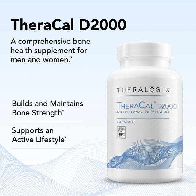 Theralogix Theracal D2000 Bone Health Supplement with Calcium, Vitamins D3 & K2, Magnesium and More | 90 Day Supply - 360 Tablets | Made in the USA