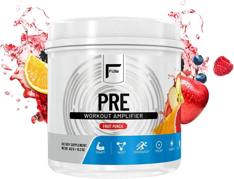 Natural Pre-Workout Powder Fruit Punch, Naturally Flavored and Sweetened, Workout Amplifier, Pump, Vaso, Endurance, Focus, Energy, Fully Dosed - 30 Servings