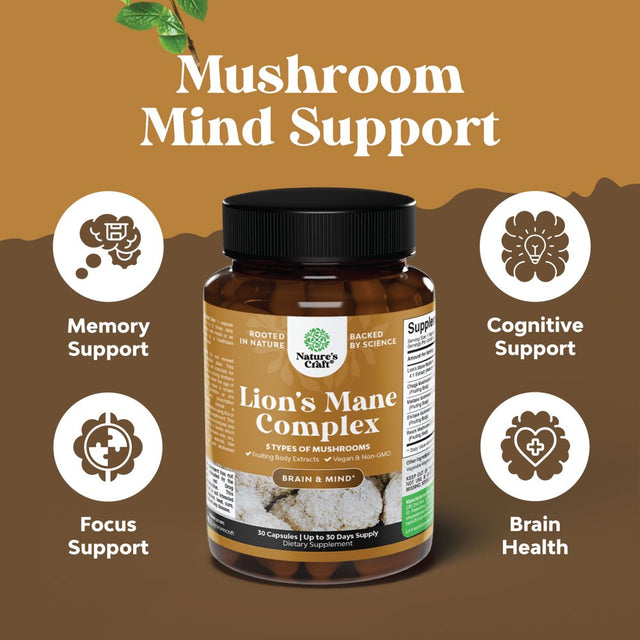 Master Mushroom Complex Nootropic Supplement - 5-In-1 Lion'S Mane Mushroom Supplement Capsules with Chaga Maitake Shiitake and Reishi Mushrooms Blend - Brain Booster Lion'S Mane Supplement - 30 Caps