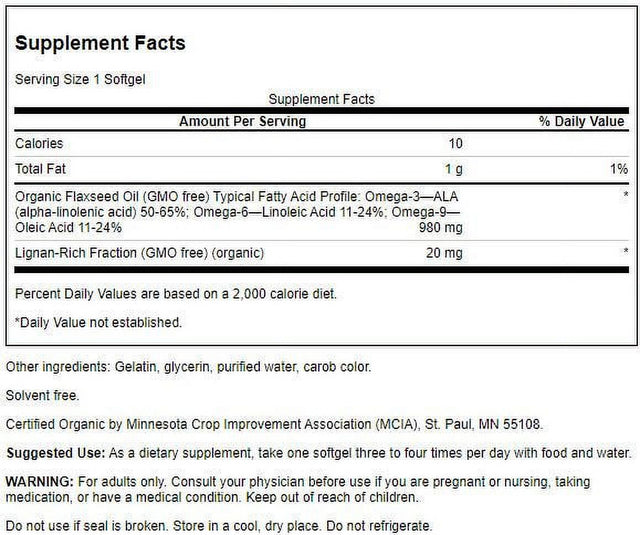 Swanson Flaxseed Oil High Lignan 980 Mg 200 Sgels 3 Pack
