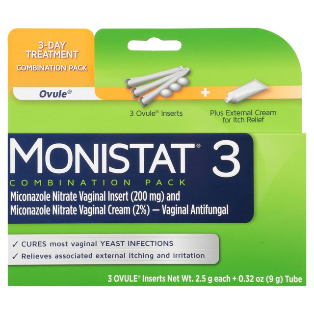 Monistat 3 Day Yeast Infection Treatment, 3 Miconazole Ovule Inserts & External Anti-Itch Cream