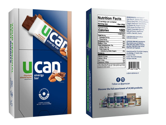 UCAN Energy Bars | Low Sugar, Low Calories | Gut Friendly, Caffeine-Free, Vegan, Non-Gmo, No Soy, Keto Friendly | Running, Cycling, Fitness, Pre & Post Workout | Chocolate Almond Butter 12 Count