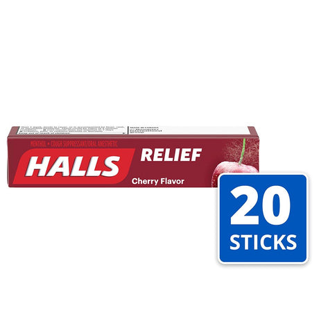 Halls Cherry Cough Drops - with Menthol - 180 Drops (20 Sticks of 9 Drops)