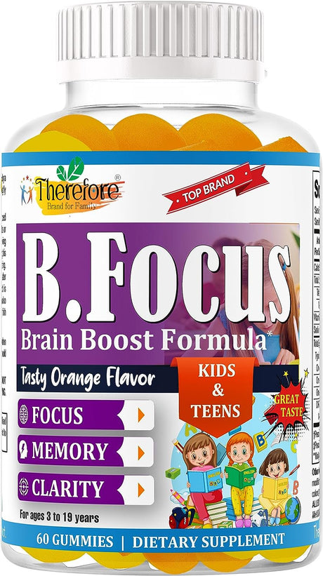 B.Focus Brain Booster Supplement for Kids, Teens, Supports Memory, Focus, Attention & Clarity, with Omega 3 & DHA | Brain Support 60 Gummy Vitamins