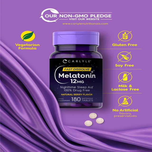 Carlyle Melatonin 12 Mg 180 Tablets | Natural Berry Flavor | Vegetarian