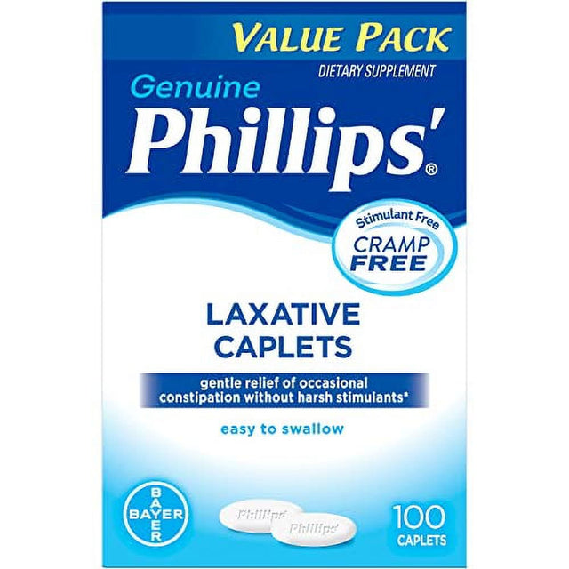 Phillips' Laxative Magnesium Caplets, 100 Count, Stimulant & Cramp Free Constipation Relief