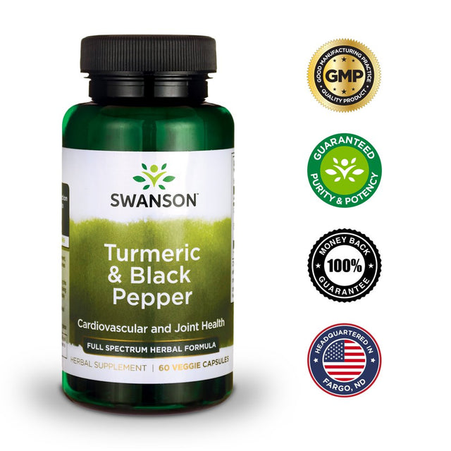 Swanson Turmeric and Black Pepper Vegetable Capsules, 600 Mg, 60 Count