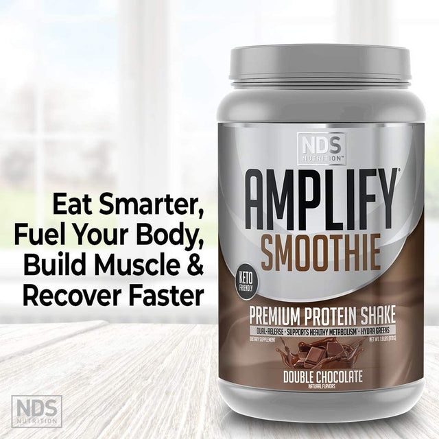 NDS Nutrition Amplify Smoothie Premium Whey Protein Powder Shake with Added Greens and Amino Acids - Build Lean Muscle, Gain Strength, Lasting Energy, and Lose Fat - Chocolate (30 Servings)