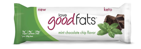 Love Good Fats - Mint Chocolate Chip - High Fat Keto Snacks Keto - Low Carb Keto Bars Perfect for Keto Diets - Gluten Free & Non GMO - 4 Bars