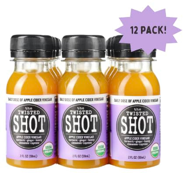 The Twisted Shot | Apple Cider Vinegar Shots with Turmeric, Ginger, Cinnamon, Honey & Cayenne | Wellness Drink | 100% USDA Certified Organic | Gut Health |Liquid, 12-Pack of 2Oz Shots