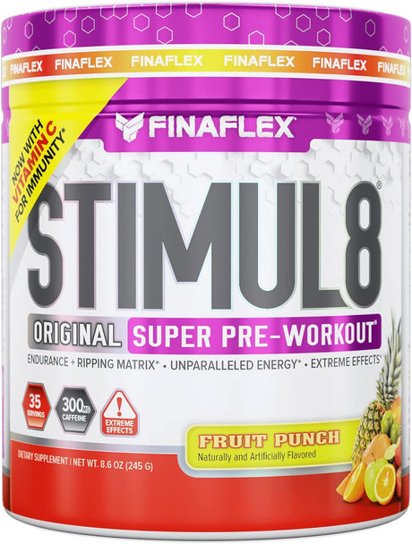 FINAFLEX STIMUL8 Original Super Pre-Workout, Fruit Punch - Energy, Strength & Endurance for Men & Women - with Caffeine, Beta-Alanine & Vitamin C - 35 Servings