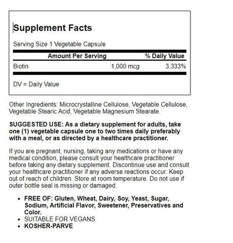 Solgar Enhanced Potency Biotin 1,000 Mcg 100 Veg Caps