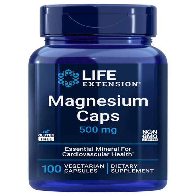 Life Extension Magnesium Caps, 500 Mg, Magnesium Oxide, Magnesium Citrate, Magnesium Succinate, Heart Health, Healthy Bones, Metabolism Support, 100 Vegetarian Capsules