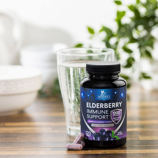 Nature'S Nutrition 10:1 Elderberry Extract Capsules - Highly Concentrated Sambucus Black Elderberry, Immune Support Dietary Supplement, Elder Berry Vitamins, Gluten Free Non-Gmo - 120 Capsules