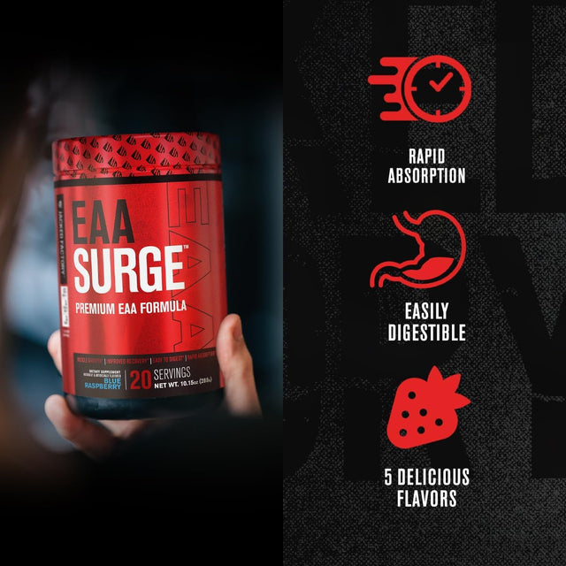 Jacked Factory EAA Surge Essential Amino Acids Powder - EAAS & BCAA Intra Workout Supplement W /L-Citrulline, Taurine, & More for Muscle Building, Strength, Endurance, Recovery - Pineapple, 20Sv