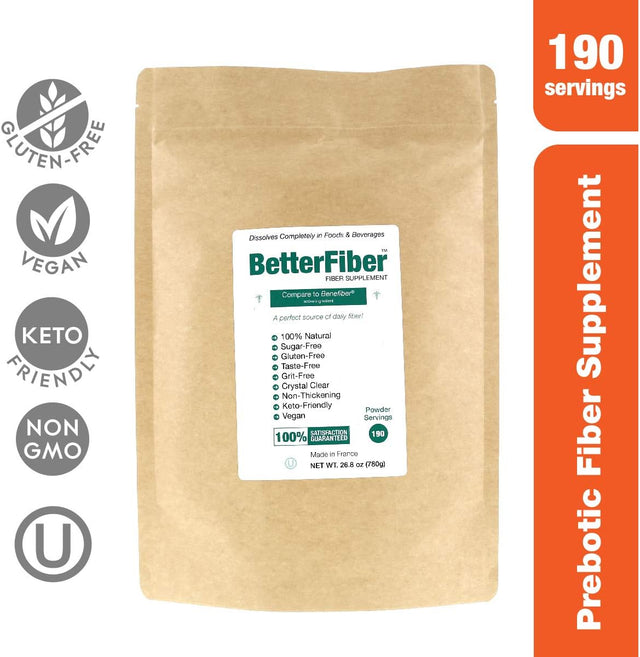 Betterfiber - Prebiotic Fiber Supplement [100% Generic Equivalent of Leading Brand] ⊘ Non-Gmo Gluten-Free Vegan OU Kosher Certified - 25.6Oz/760G (190 Servings)