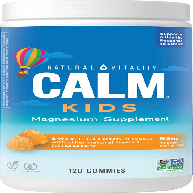 Natural Vitality Calm Kids Magnesium Supplement Gummies, Sweet Citrus, 83 Mg, 120 Count