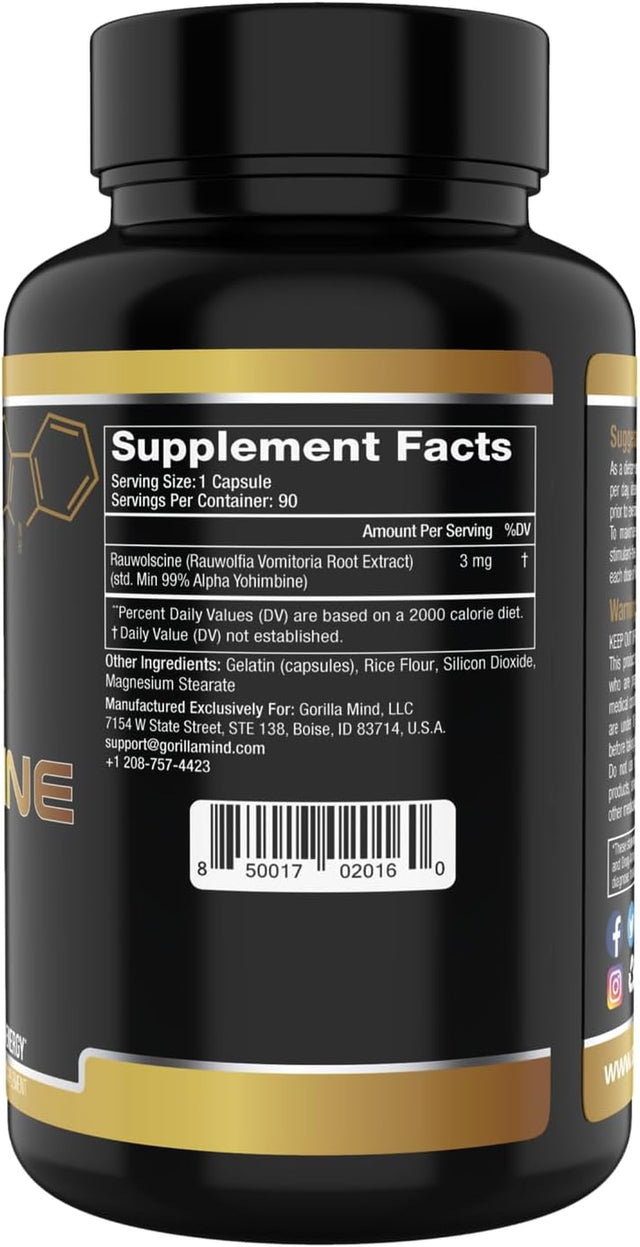 Gorilla Mind Rauwolscine – Suppresses Appetite/Increased Fat Loss/Increased Energy (90 Capsules)