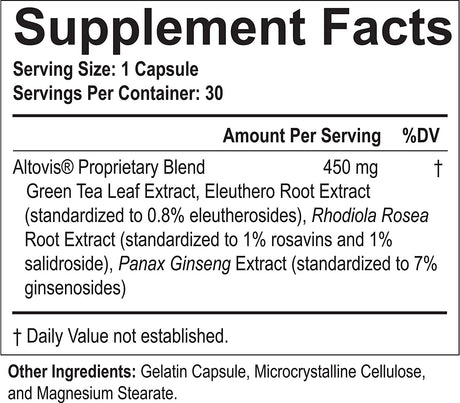 Altovis® Energy Booster | Boost Energy Levels, Fight Occasional Fatigue, Restore Mental Alertness & Focus Naturally with Caffeine from Green Tea, Rhodiola, Ginseng, Eleuthero - 30 Capsules (3)