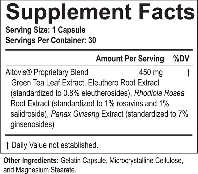 Altovis® Energy Booster | Boost Energy Levels, Fight Occasional Fatigue, Restore Mental Alertness & Focus Naturally with Caffeine from Green Tea, Rhodiola, Ginseng, Eleuthero - 30 Capsules (3)